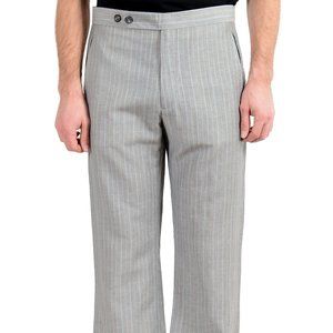 Malo Mens Wool Silk Linen Gray Striped Dress Pants